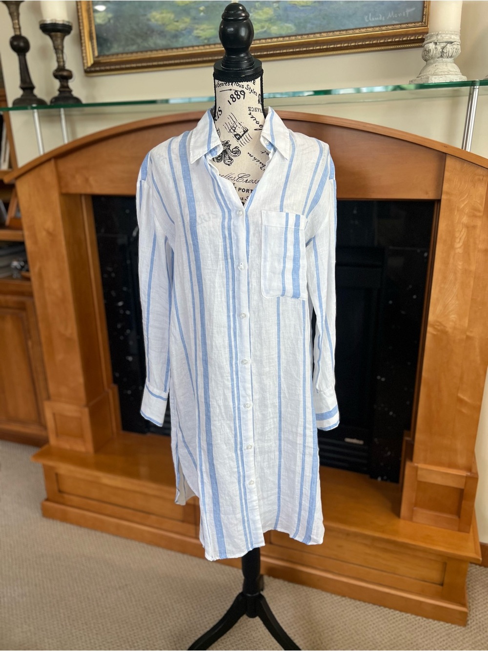 H&M light Blue and White Striped Button-Down Shirt / Tunic / Coverup NWT